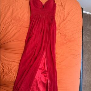 Lulu's Red Strapless Chiffon Evening Gown